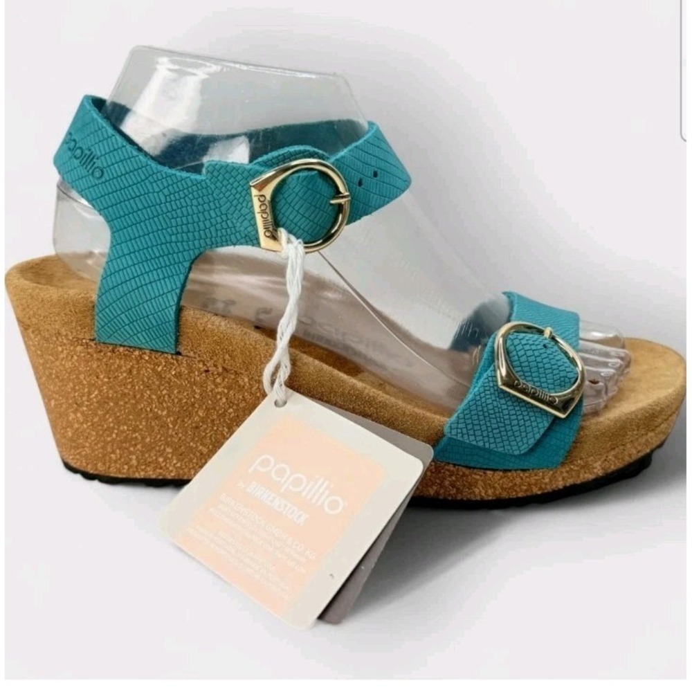 Papillio‎ by Birkenstock Soley Embossed Wedge Sandals Biscay Bay US 9/EU 40